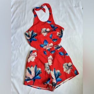 Etiquette Boutique Floral Backless Halter Romper Shorts Sz Small